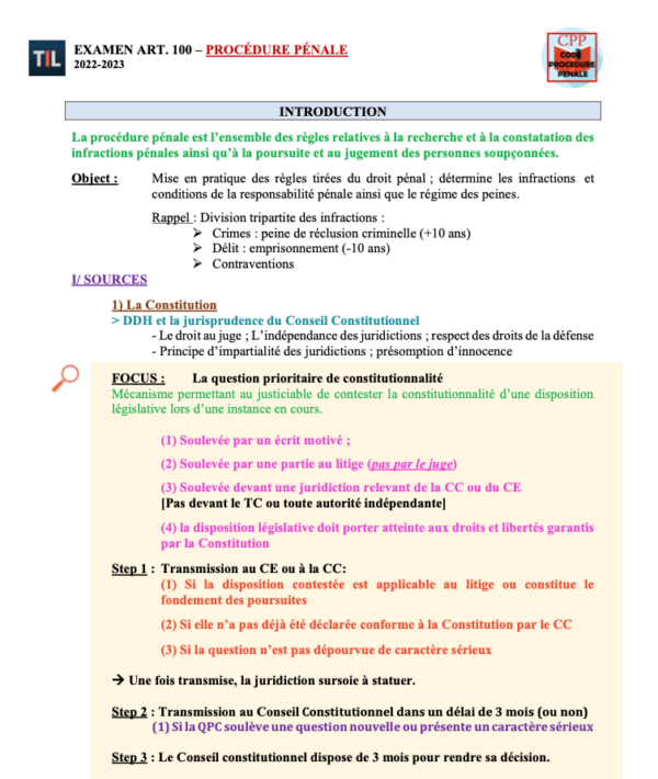 Article 100 Fiche De R vision Sur La Proc dure P nale 2025 The Article 100 fiche de r vision sur la proc dure p nale 2025 the